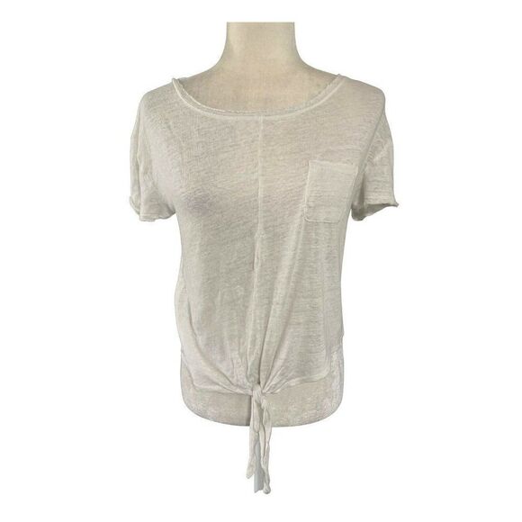 7 for all mankind womens solid white 100% linen short sleeve top t shirt xs - Picture 1 of 5